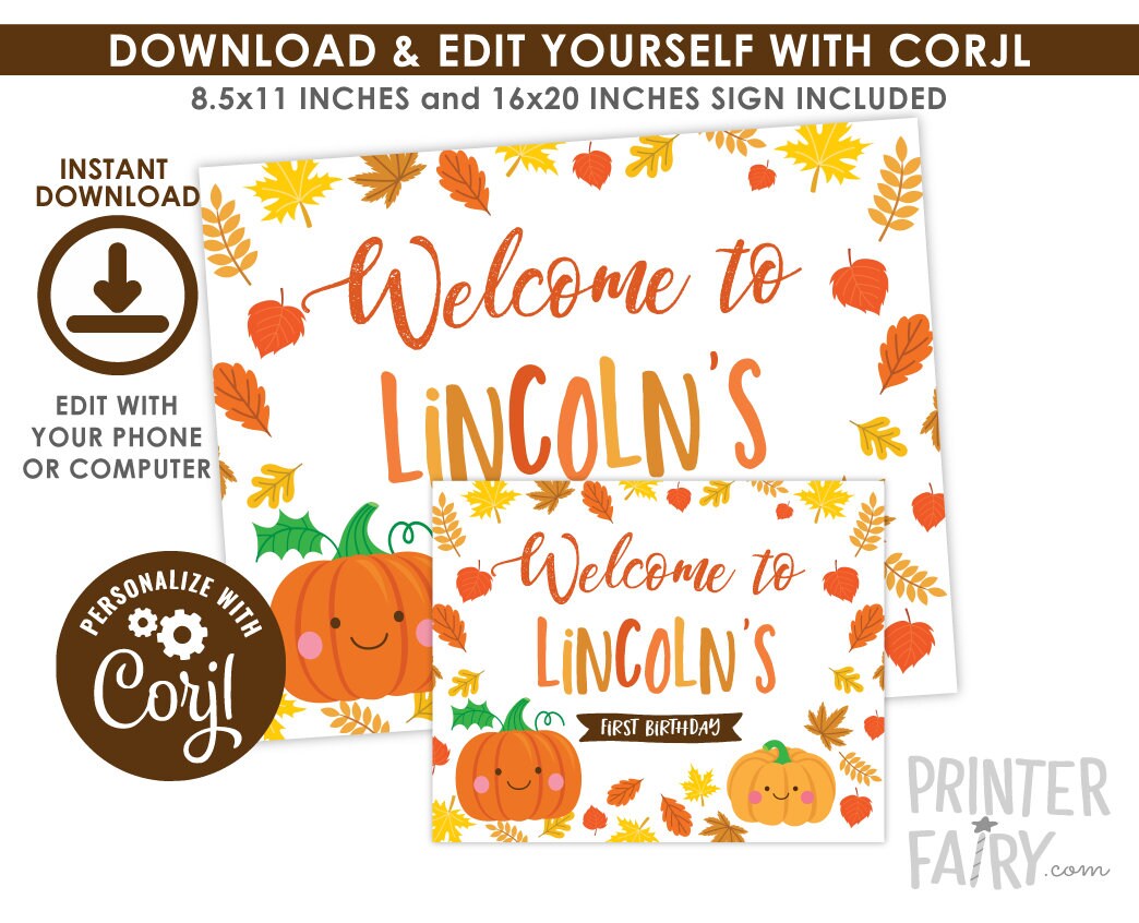Little Pumpkin Welcome Sign EDITABLE Pumpkin 1st Birthday | Etsy