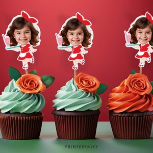 Diner Cupcake Toppers with Photo, Editable, Sock Hop Decorations, Midcentury 1950&#39;s Soda Shop Theme Party, Fifties American Diner, Retro