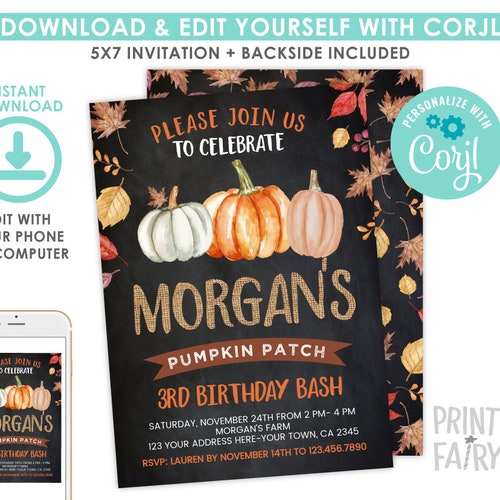 Editable Little Pumpkin Birthday Invitation Orange Pumpkin - Etsy