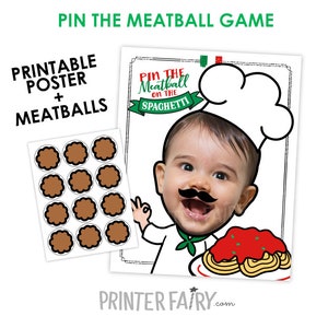 Pin The Meatball game, Spaghetti Birthday Party, Pasta Party Decorations, Party Game, Pin the Tail, DIGITAL Personalized Poster