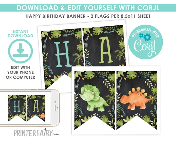 Dinosaur Banner EDITABLE Dinosaur Birthday Party Dinosaur Birthday dinosaur-banner-editable-dinosaur-birthday-party-dinosaur-birthday
