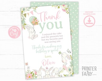 Some Bunny Thank You Card, EDITABLE, Bunny Thank You Note, Easter Thank You Card, Spring Birthday, Floral, INSTANT DOWNLOAD