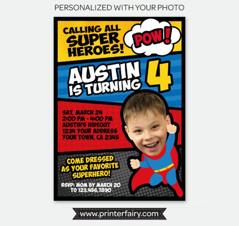 Superhero Boy Invitation With Photo Superheroes Birthday - Etsy
