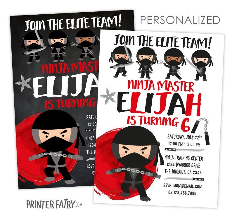 Ninja Birthday Invitation Martial Arts Birthday Ninja Etsy