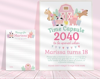 Farm Birthday Party Time Capsule, Cute Farm Animals, Farm Birthday Time Capsule, Pink Barnyard, Farm Party Games, Instant Download, Girl