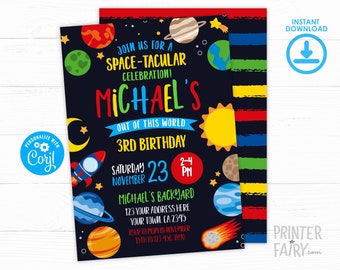 Space Birthday Invitation, Planets Birthday Invitation, EDITABLE, Out of this world Birthday Invitation, DIGITAL, Instant Download