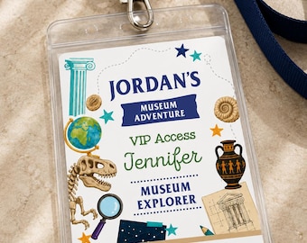 Museum Party Editable ID Tag  Digital Printable Template, Instant Download