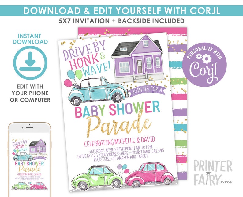 Baby Shower Parade Invitation Drive by Baby Shower Etsy