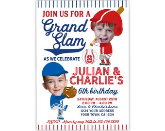 Baseball Siblings Invitation with Photo, ANY AGE, Baseball Joint Birthday Party, Sports Invitation, Personalized Printable Invite