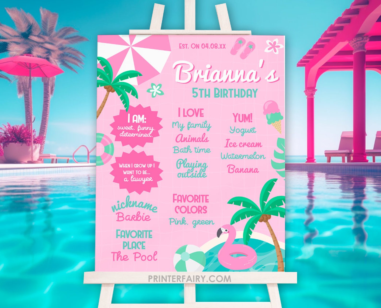 Pinkstats Signage Pool Party Birthday Board, Pink Stats Sign (editable Digital Item) - Etsy