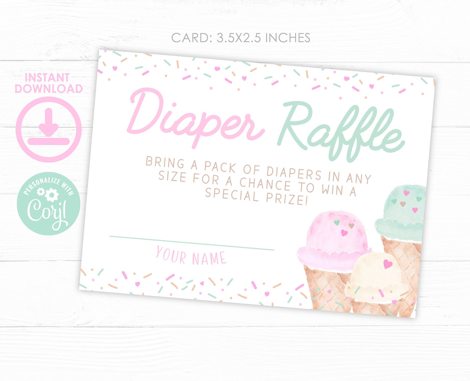 Ice Cream Baby Shower Diaper Raffle Sign and Ticket Editable Templates ...