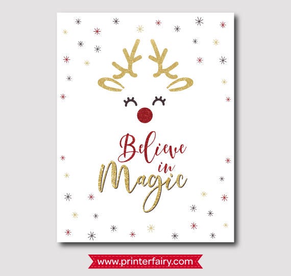 Christmas Reindeer Poster, Holiday Party decorations, Instant Download Sign Il_570xn