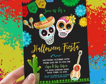 Editable Halloween Party & Day of the Dead Invitation: Dia de los Muertos, Costume Party, Mexican Fiesta - Instant Download