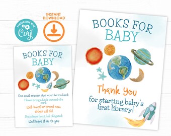 Space Baby Shower Books for Baby, Editable, Outer Space Baby Shower Games, Houston We Have a Baby, Space Baby Shower,Rocket Ship Baby Shower