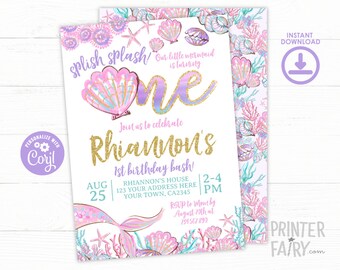 Mermaid 1st Birthday Invitation, Under the Sea Birthday Party, Mermaid Birthday, Under the Sea Invitation, EDIT YOURSELF Digital Invitation