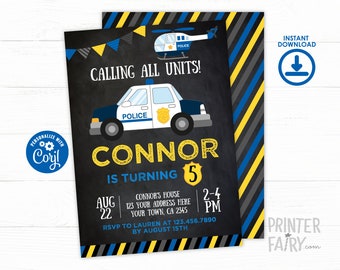 EDITABLE Police Birthday Invitation, Cops & Robbers Birthday Party, Police Car Invitation, EDIT YOURSELF with Corjl