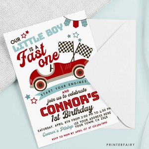 Fast One Invitation, Race Car First Birthday, EDITABLE, Racing Car Party, Racing Party Decorations, Racing Car Birthday Party, Printable