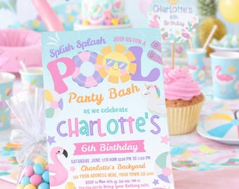 Pool-Party-Einladung, bearbeitbare Sommer-Geburtstagsfeier (Digitaler Download)
