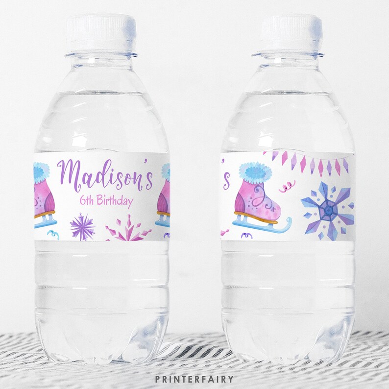 Ice Skating Water Bottle Label, Editable Winter Wonderland Party Decor ...