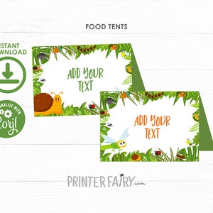 Bugs Editable Food Labels, Bugs Food Tents, Creepy Crawlers Printable Labels, Insects Birthday Party, Bugs Place Cards, INSTANT DOWNLOAD
