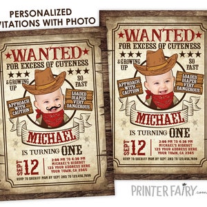 Western Birthday Invitation with Photo, Wanted Poster Invitation, Cowboy 1st Birthday Invitation, Wild West, Personalized Digital Invite