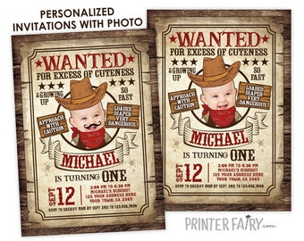 Western Birthday Invitation with Photo, Wanted Poster Invitation, Cowboy 1st Birthday Invitation, Wild West, Personalized Digital Invite