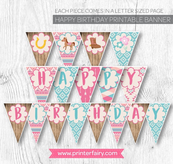 Pony Banner, Horse Banner, Cowgirl Banner, Country Banner, Birthday party decorations, Printable Banner, Instant download Il_570xn