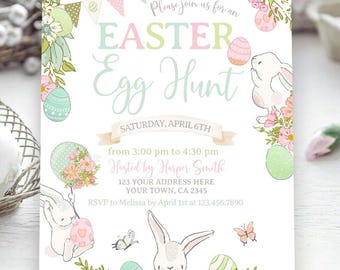 Editable Easter Egg Hunt Invitation, Bunny Party Invite (Instant Download)