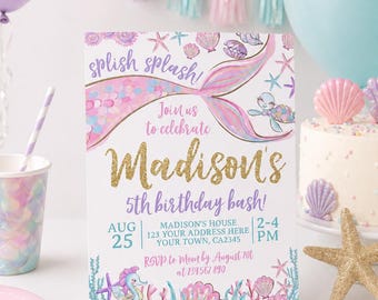 Mermaid Birthday Invitation Editable Template, Under the Sea Party (Digital Instant Download)