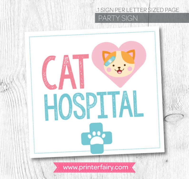 Pet adoption party, Pet hospital, Vet check up, Cat adoption party, Kitty Cat Birthday, Printable Sign, Instant download image 3