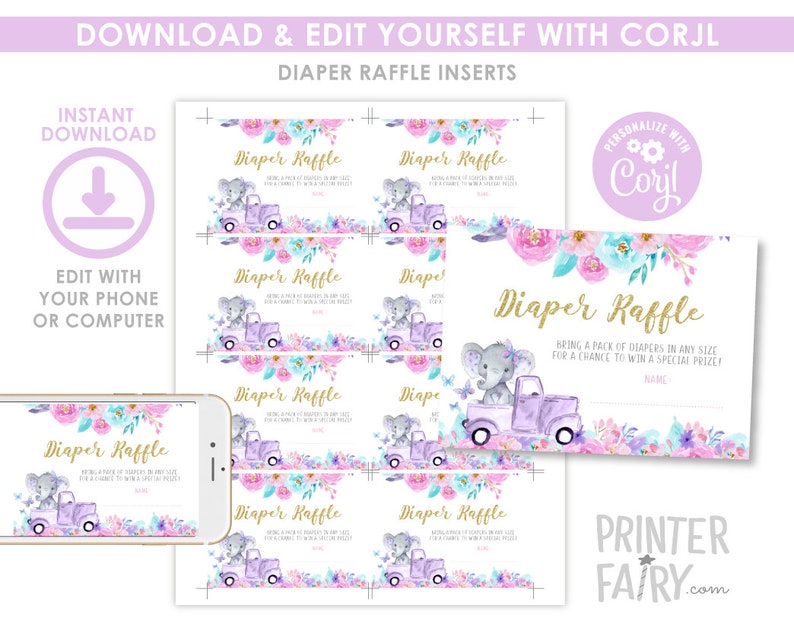 Elephant Baby Shower Diaper Raffle Tickets Drive by Baby Etsy