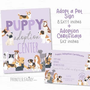 Certificaat adoptie puppy, puppyfeestje, bordje puppyfeestje, bord puppy, puppydecoratie, hondenfeest, adoptie puppy, INSTANT DOWNLOAD