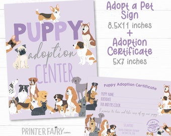 Adopt a Puppy Party Sign, Puppy Adoption Certificate (Instant Download)