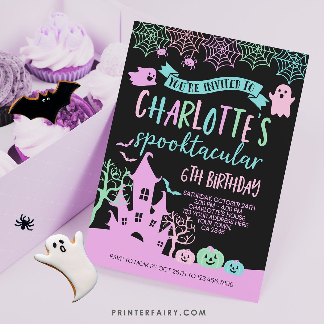 Pink Halloween Birthday Invitation, EDITABLE, Spooktacular Birthday