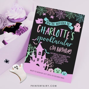 Pink Halloween Birthday Invitation, EDITABLE, Spooktacular Birthday Invitation, Halloween Party, Ghost Invitation, DIGITAL, Instant Download