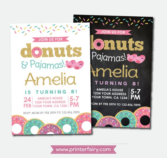 Donuts and Pajamas Birthday Invitation, Donut Birthday Invitation, Girl Birthday Invitation, Personalized Invitation, 2 options Il_570xn