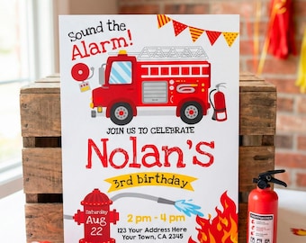 Firefighter Birthday Party Invitation Editable Template, Firetruck Theme, INSTANT DOWNLOAD