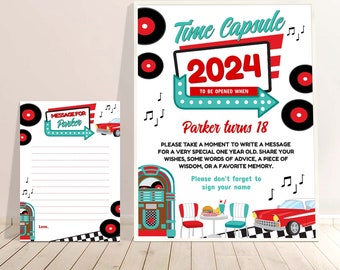 Diner Time Capsule, Editable, Sock Hop Decorations, Midcentury Decor, 1950's Soda Shop Theme Party, Fifties American Diner, Retro Birthday