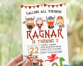 Viking Birthday Invitation, EDITABLE Dragon Birthday Invitation, Dragon Party, Viking Ship Invitation, INSTANT DOWNLOAD
