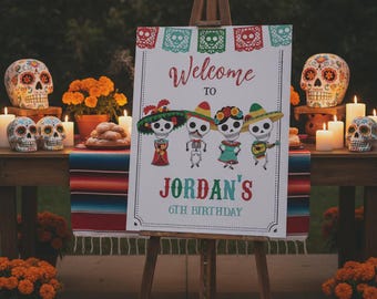 Day of the Dead Welcome Sign, Editable Skeleton Party Decor (Instant Download)