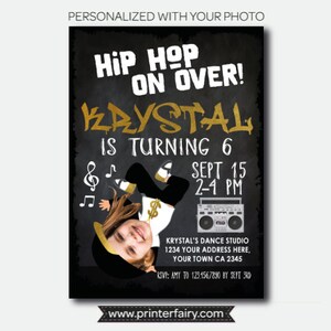 Hip Hop Invitation with Photo, Dance Party Invitation, Hip Hop Party, Music Invitation, Girls Personalized Digital Invitation, 2 options image 3