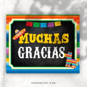 Fiesta Decorations, Fiesta Sign, Muchas Gracias Sign, Fiesta, Mexican Party, Instant Download image 1