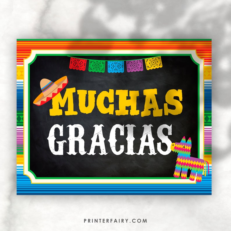 Fiesta Decorations, Fiesta Sign, Muchas Gracias Sign, Fiesta, Mexican Party, Instant Download image 1