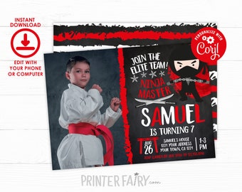 Ninja Birthday Invitation, EDITABLE Invitation, Martial Arts Birthday, Ninja Birthday, Ninja Invitation, Karate Invitation, INSTANT DOWNLOAD