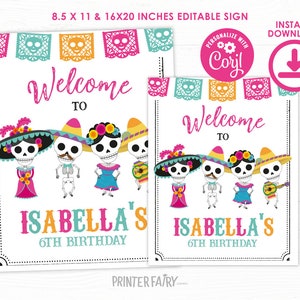 Day of the dead Welcome Sign, EDITABLE Sign, Dia de los muertos decorations, Skeleton Welcome Sign, Party Decorations, INSTANT DOWNLOAD