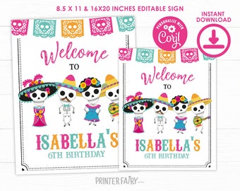 Day of the dead Welcome Sign, EDITABLE Sign, Dia de los muertos decorations, Skeleton Welcome Sign, Party Decorations, INSTANT DOWNLOAD