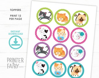 Kitten Birthday Toppers, Cat adoption party, Cat Thank You Tags, Cat toppers, Kitten printables, Kitty birthday, Instant download