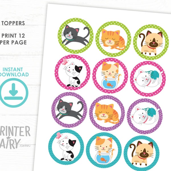 Kitten Birthday Toppers, Cat adoption party, Cat Thank You Tags, Cat toppers, Kitten printables, Kitty birthday, Instant download