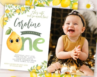 Lemon First Birthday Invitation, Editable Citrus Party (Instant Download)