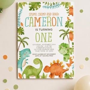 Editable Dinosaur Birthday Invitation, Watercolor Dinosaurs (Digital Download)